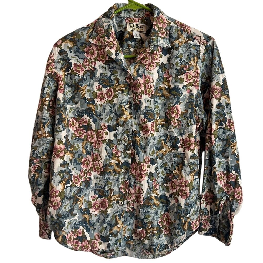 LL Bean Women's Long Sleeve Floral Button-Down Shirt Size 6‎ Cottagecore Cotton